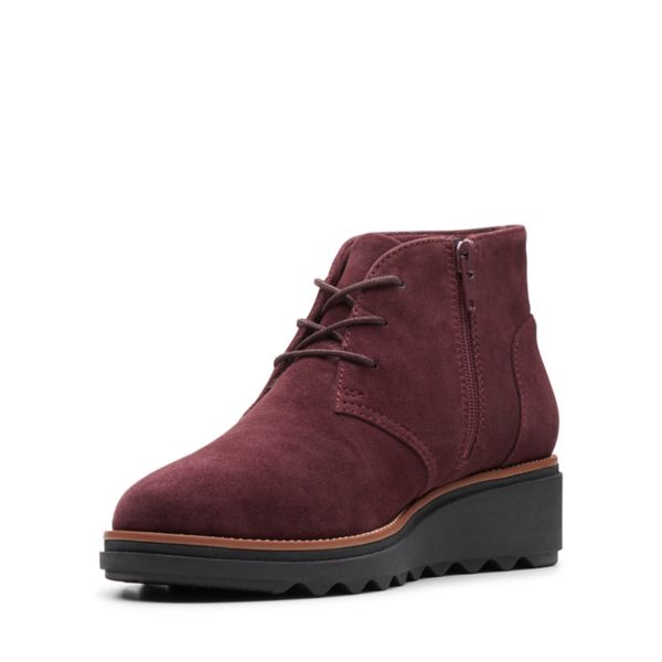 Clarks Womens Sharon Hop Ankle Boots Burgundy | UK-7423189